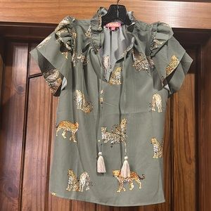 Sage Cheetah Print Blouse
